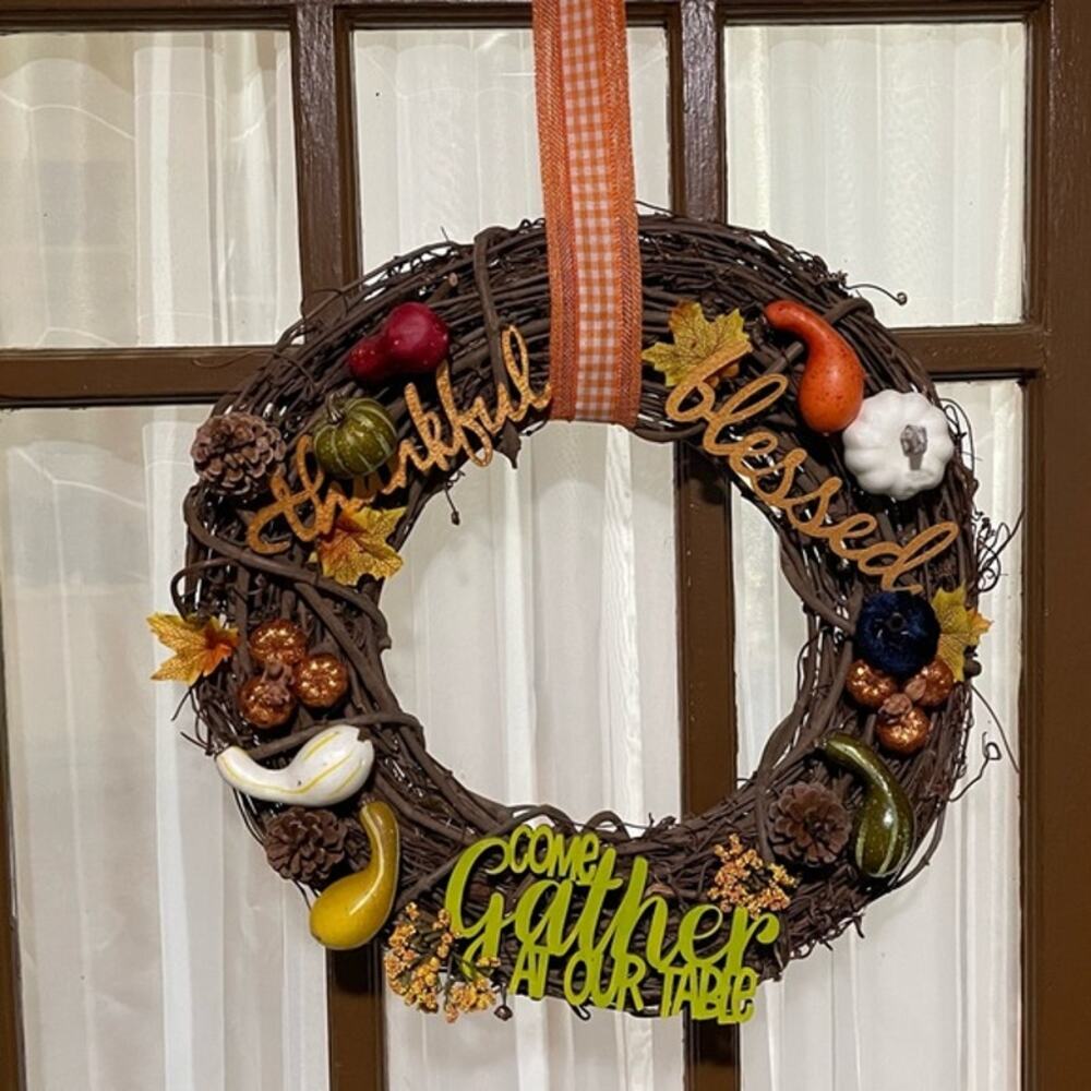 Fall Thankful Blessed Grapevine Wreath 18"